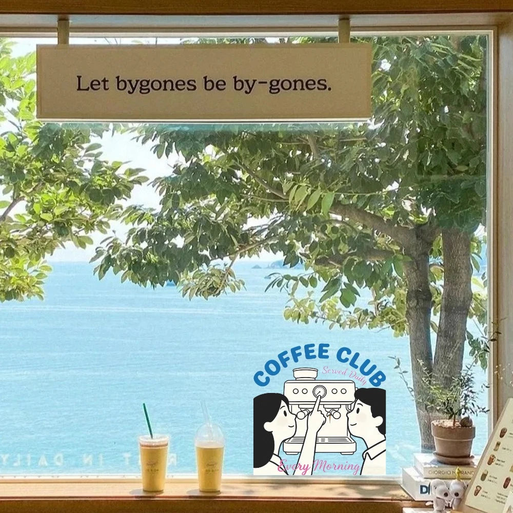 Coffee Shop Themed Stickers for Window Wall - Waterproof, Self-Adhesive