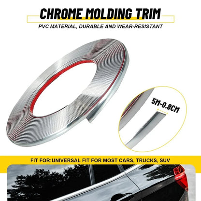 Chrome Molding Trim for Universal Fit Automotive Trunk Side Bumper (0.8cm)