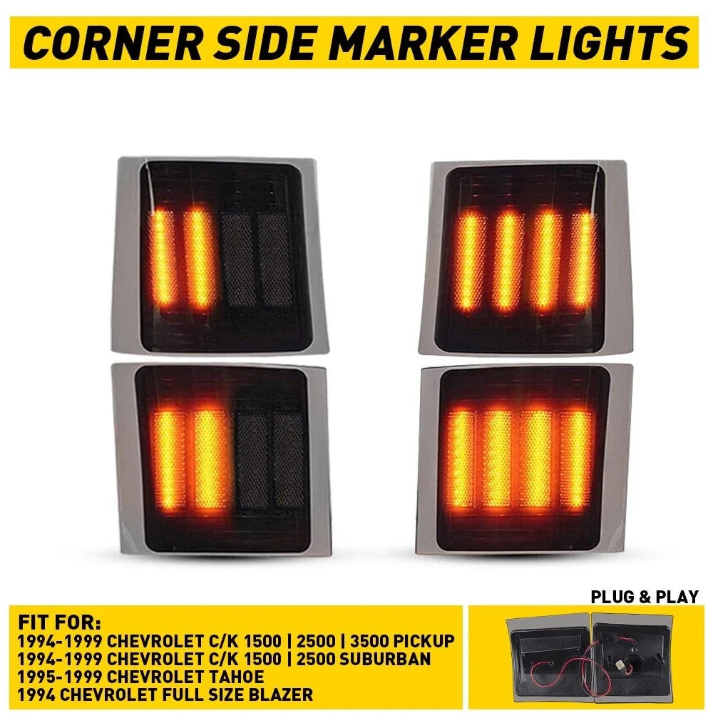 Set of 4 LED Smoked Corner Marker Side Lights for Chevy C/K 1500 2500 3500 (1994–1999)