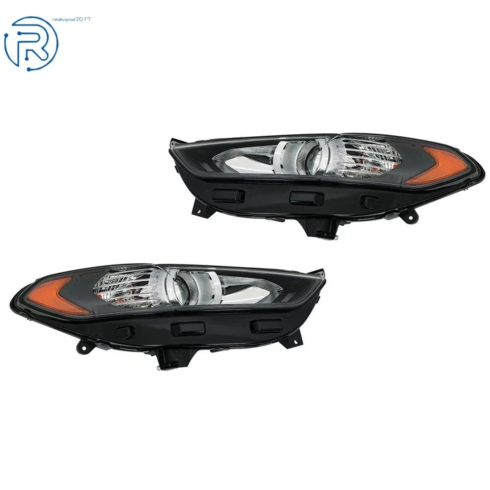 Set of 2 Halogen Headlights for Ford Fusion (2013–2016) Black Left & Right