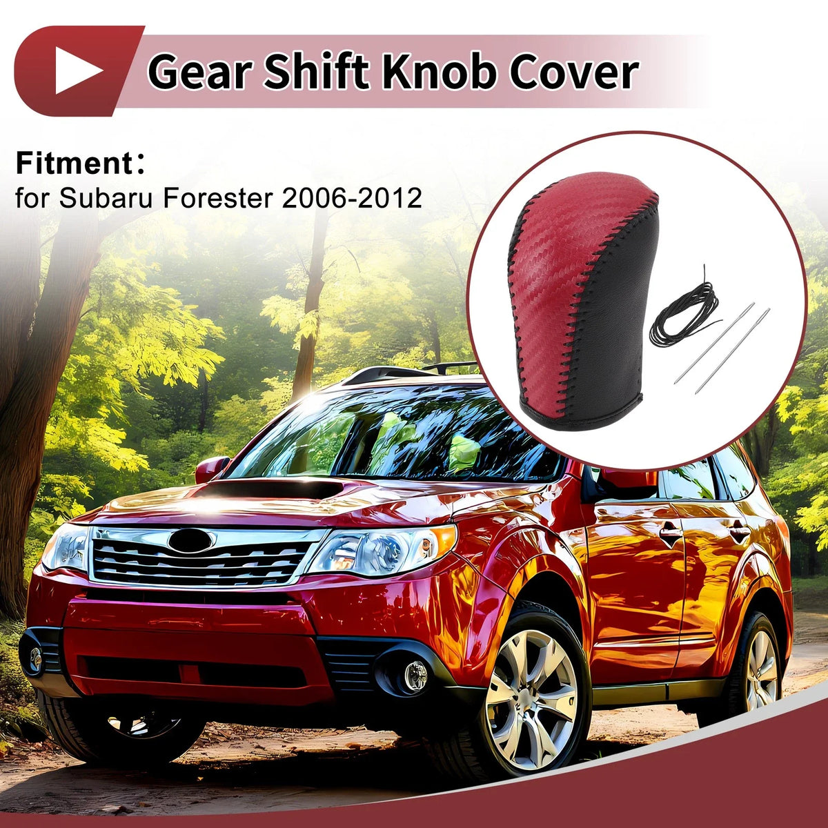 1 Pc Gear Shift Knob Cover for Subaru Forester (2006–2012) Red Faux Leather