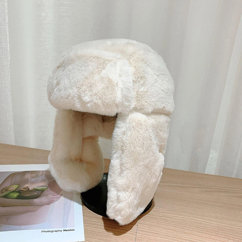 Set of 2 White Winter Hats for Women - Ushanka Trapper with Earflaps