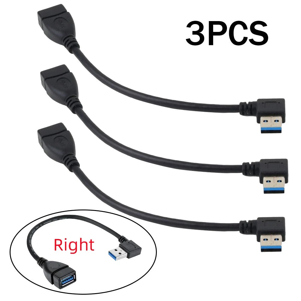 3X USB 3.0 Male to Female Extension Cable 20cm 90 Degree Right Angled