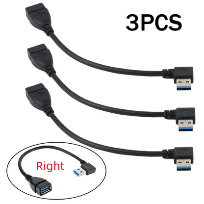 3X USB 3.0 Male to Female Extension Cable 20cm 90 Degree Right Angled