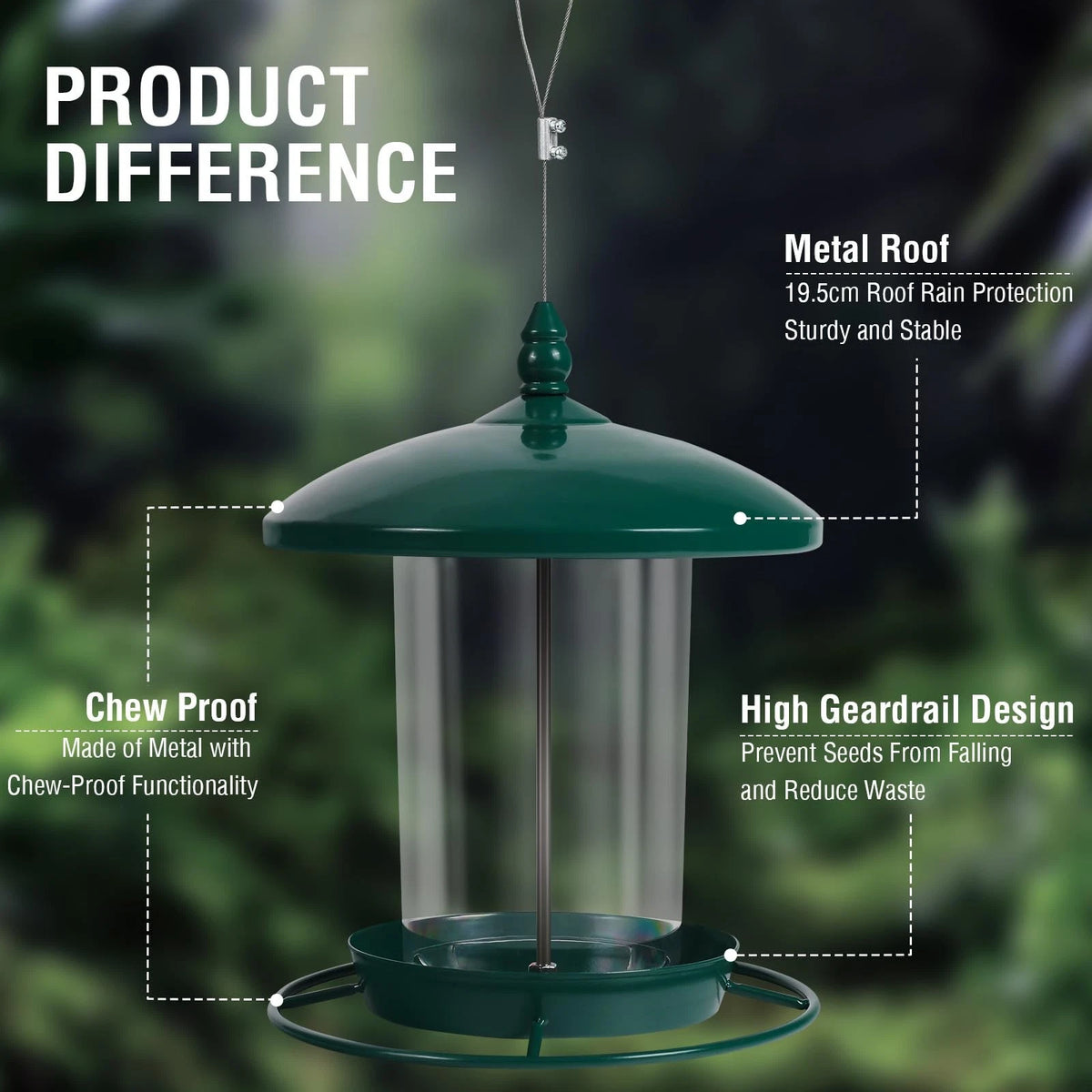 Hanging Bird Feeder for Garden Outdoor (3LB, Metal, Weatherproof)