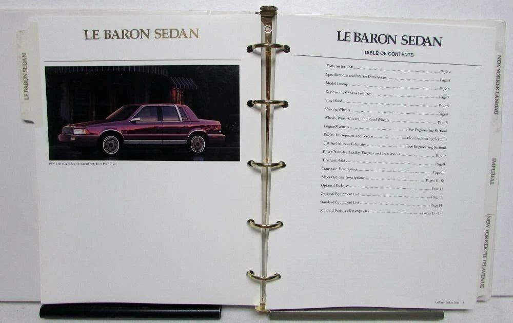 Chrysler Data Book for Le Barron, Imperial, New Yorker, Town & Country (1990)
