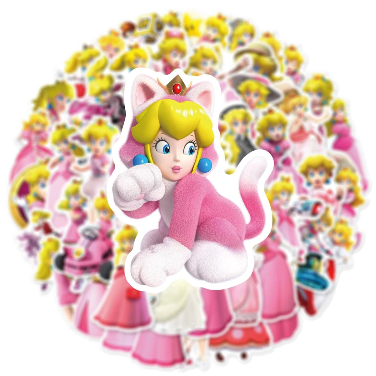 50Pcs Cartoon Princess Peach Stickers for Kids (2-3 inch)