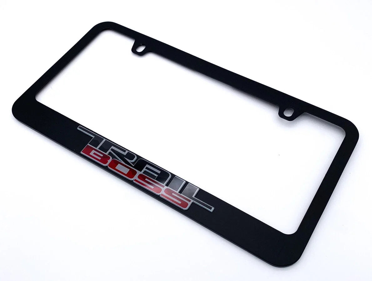 Matte Black License Plate Frame with Script Emblem for Chevy Trail Boss (2019–2025)