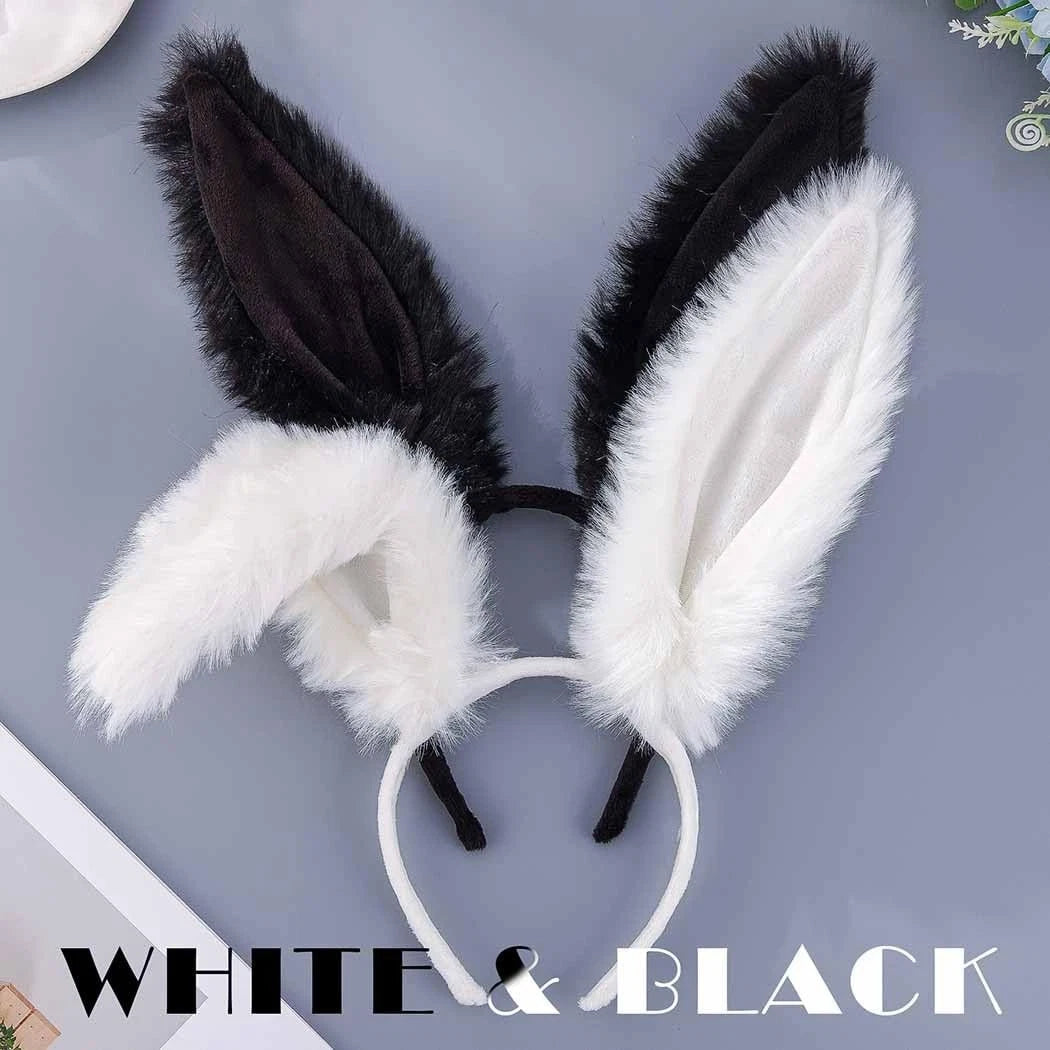 White Bunny Ears Furry Rabbit Headbands for Cute Costumes (One Size)