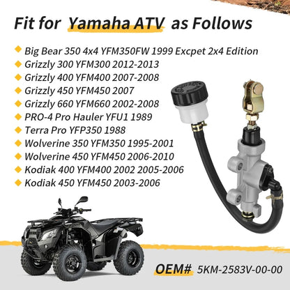 Rear Brake Master Cylinder for Yamaha Grizzly Kodiak 300 400 450 660 (2000–2018)