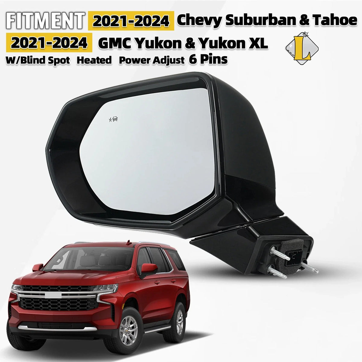 Side Mirror for Chevy Suburban Tahoe & GMC Yukon (2021–2024) W/BSD 6 Pin