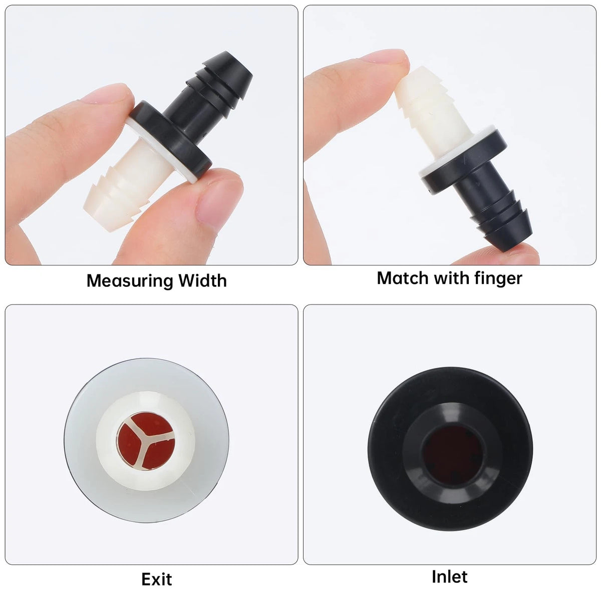6X Inline Vacuum Barbed One Way Check Valve 3/8 inch (10mm) - Black & White