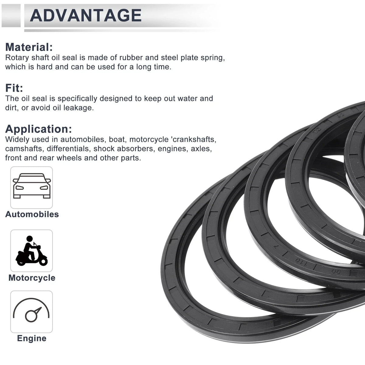 Set of 5 Oil Seal Rotary Shaft Seal for Various Models (90x110x7mm)