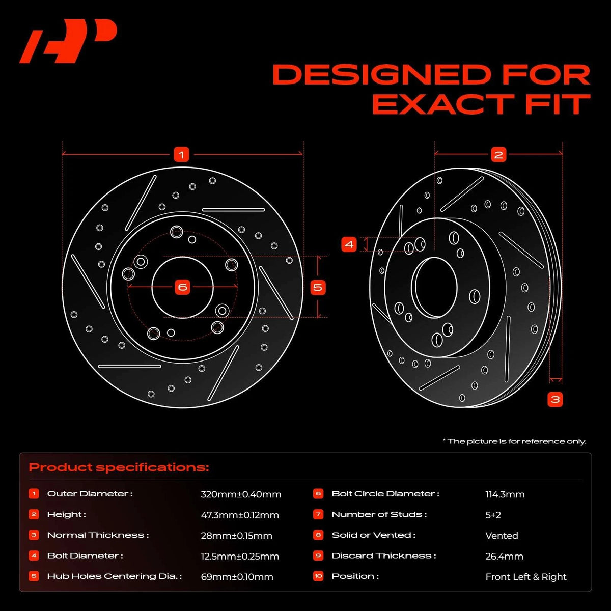 Set of 2 Front Drilled Brake Rotors for Hyundai Sonata (2015–2019) Kia Optima (2011–2020) S-31590