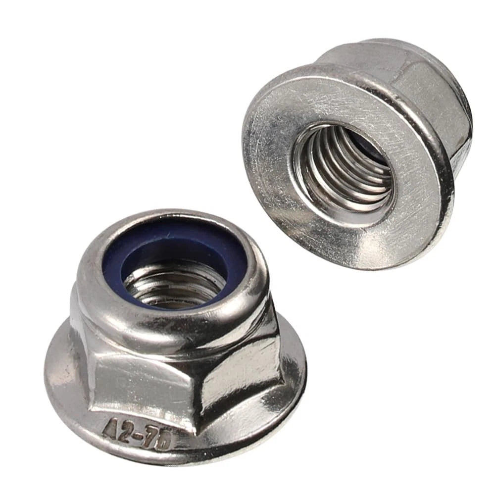 Set of 4 M6-1.0 Flanged Nylon Insert Lock Nuts for Automotive Applications