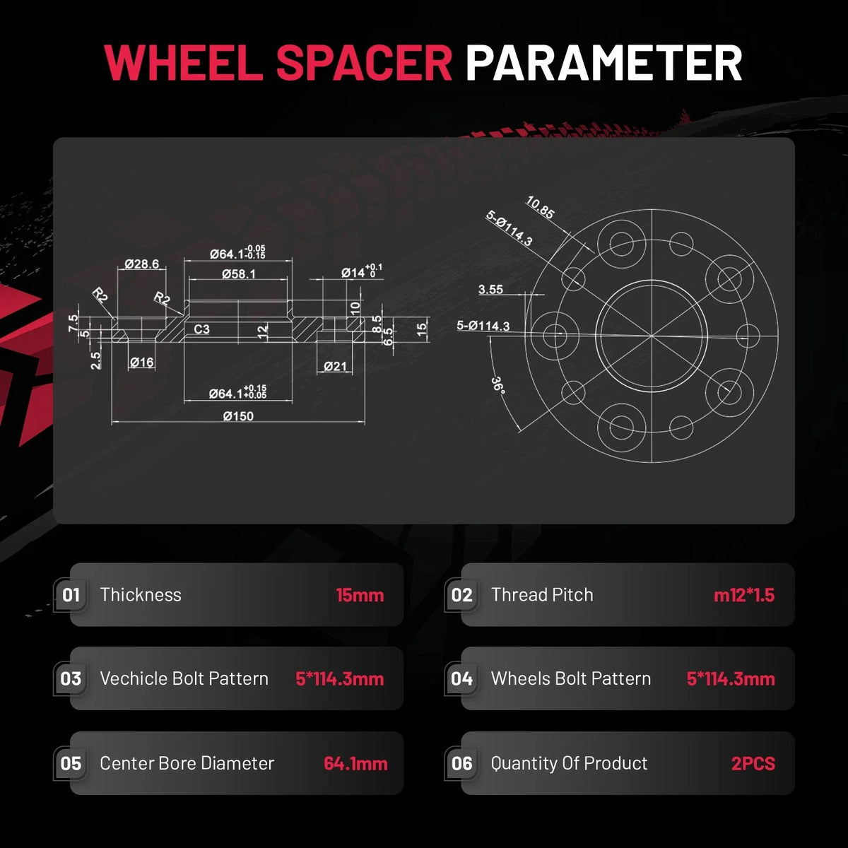15mm Hubcentric Wheel Spacers for Honda & Acura (12x1.5, 64.1–5x4.5) (2012–2014)