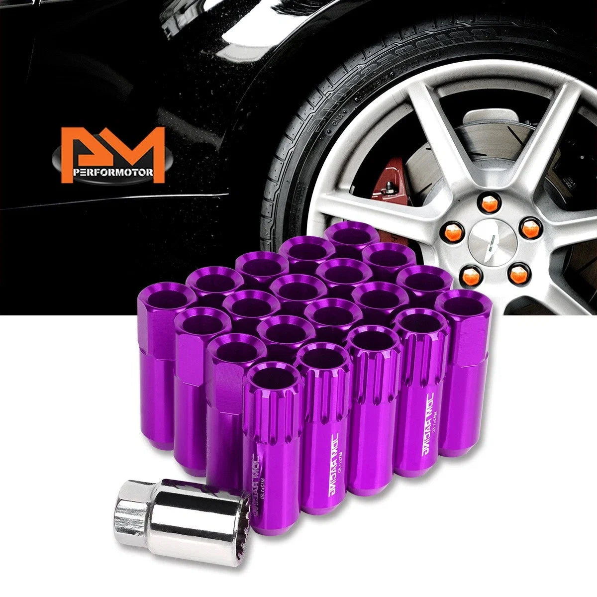 20Pc M12X1.5 Purple JDM Open End Aluminum Hex Lug Nuts + Spline Lock Key