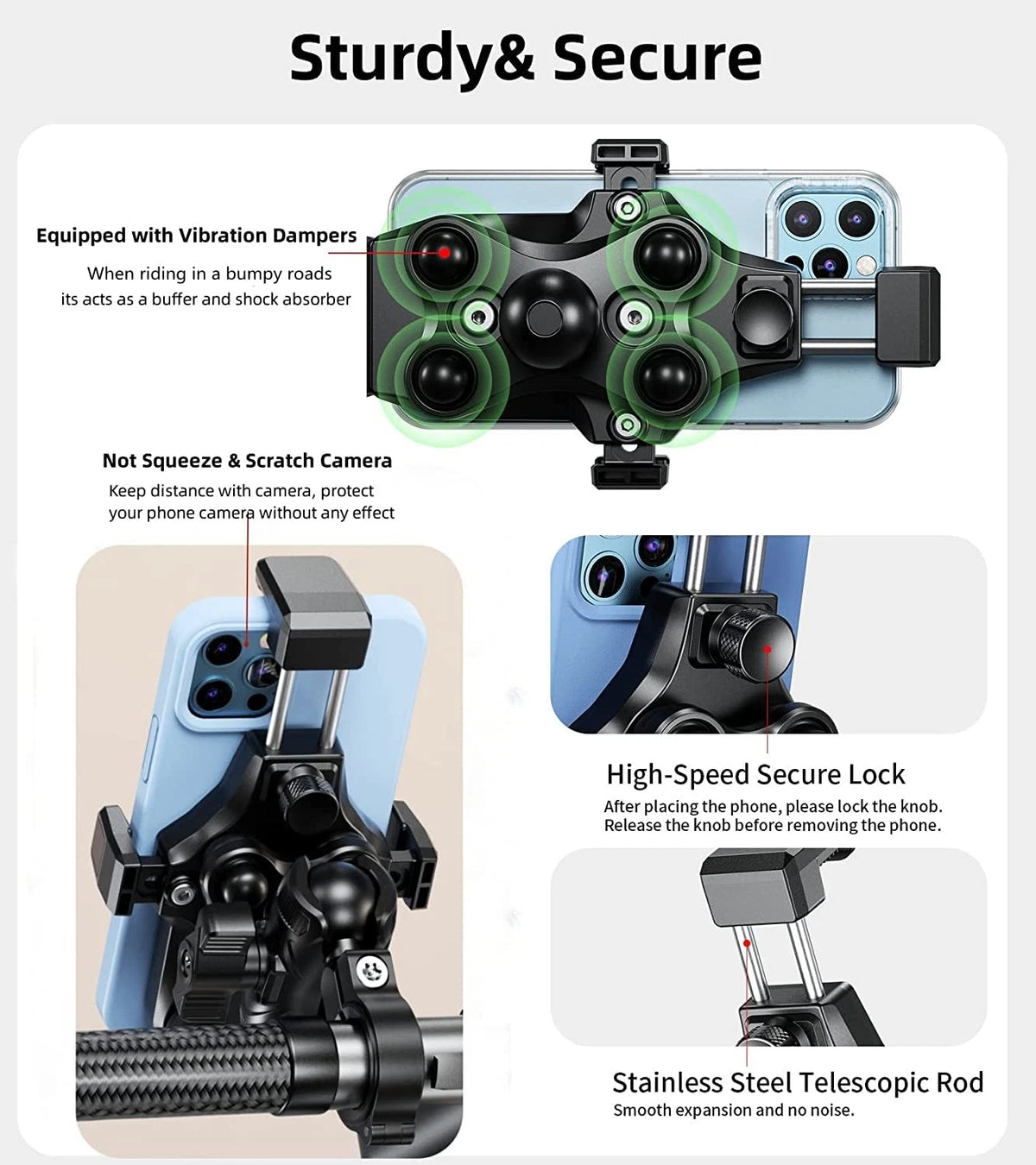 Motorcycle Phone Mount for 4.7-7.2" Phones (Vibration Fit)