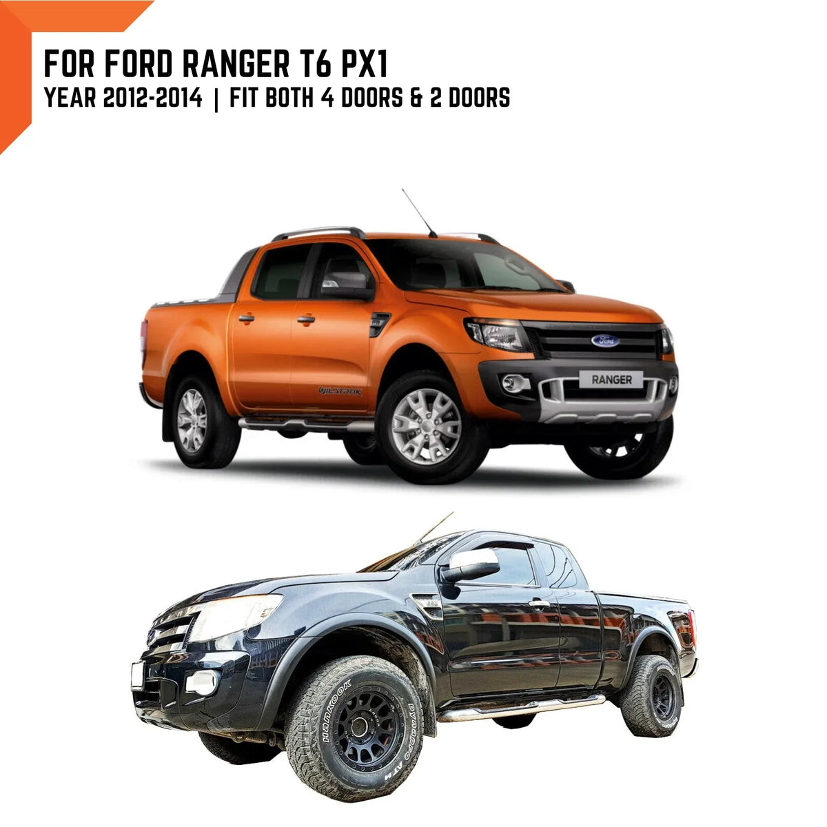 3" 36C Metro Grey Slim Fender Flares for Ford Ranger T6 PX1 (2012-2014)