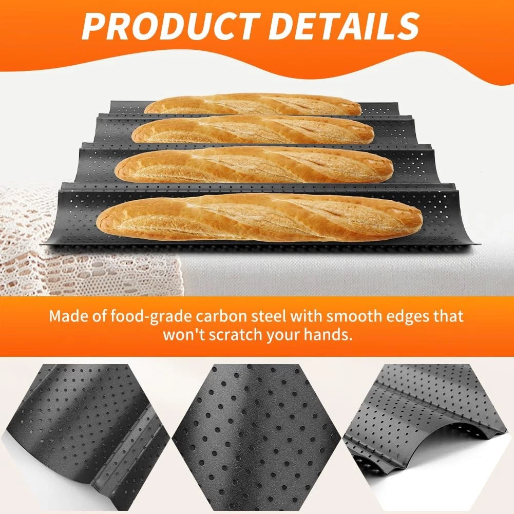 Set of 5 Nonstick Baguette Bread Pans, 4-Slot 15x11 Inch, Black