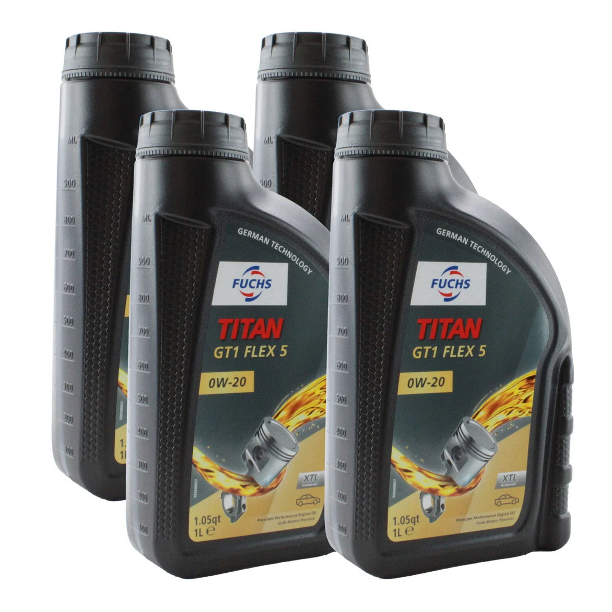 Set of 4 Fuchs TITAN GT1 FLEX 5 SAE 0W-20 Engine Oil for BMW Mercedes Benz