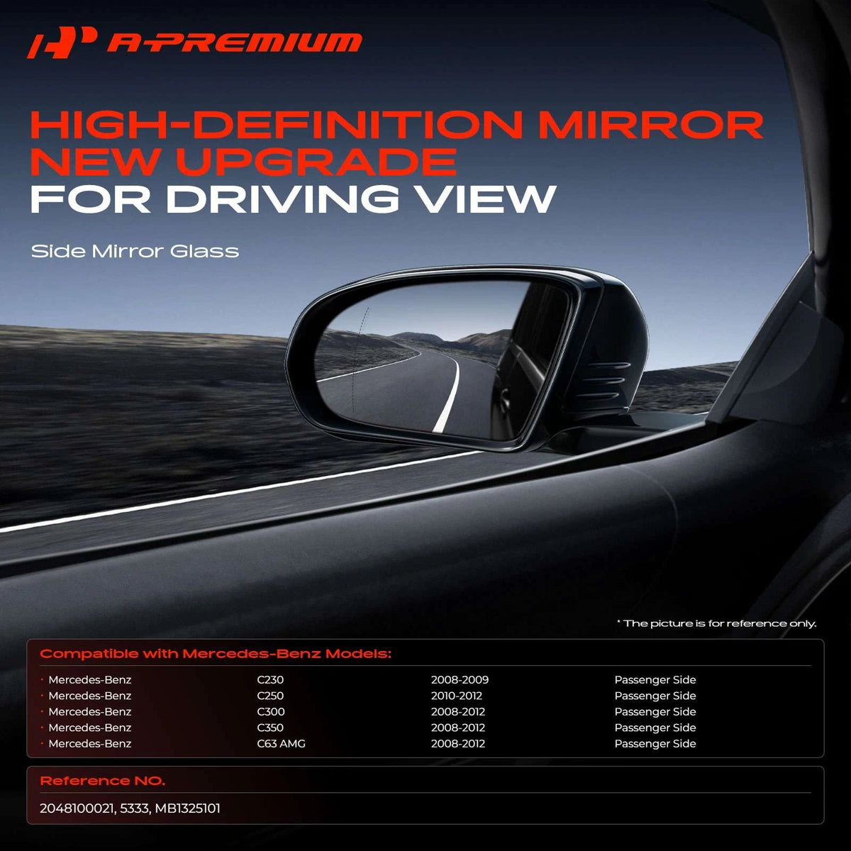 Heated Power Mirror Glass for Mercedes-Benz W204 C230 (MB1325101, 5333)