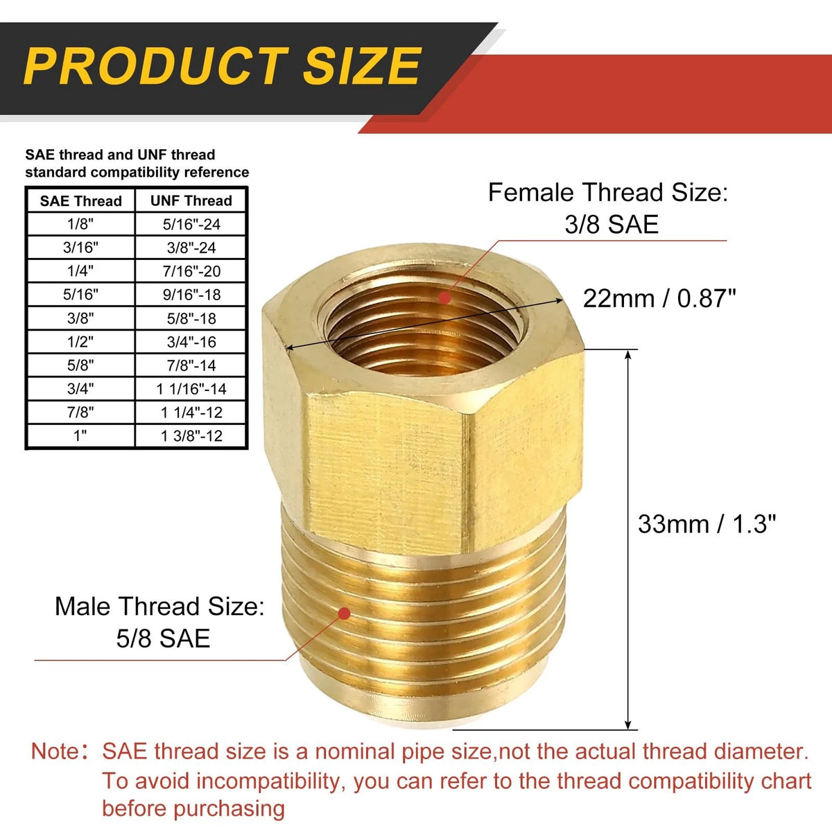5/8 SAE Male x 3/8 Female Brass Pipe Fitting for Automotive