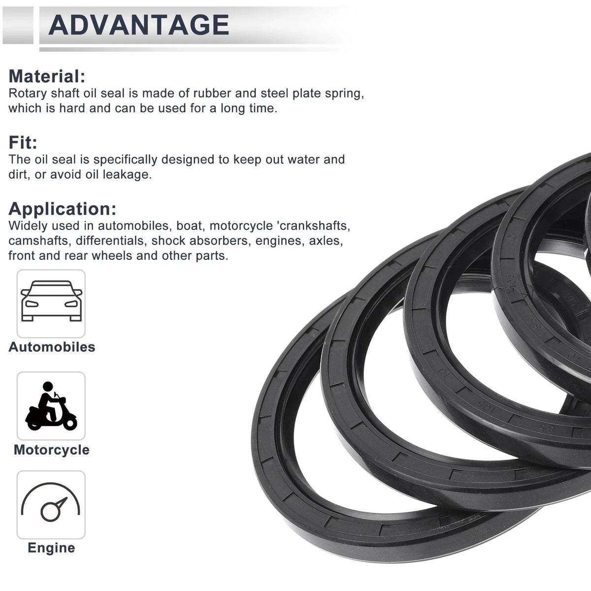 Set of 5 Oil Seal Ring 85x105x10mm for Rotary Shaft (Nitrile Rubber)