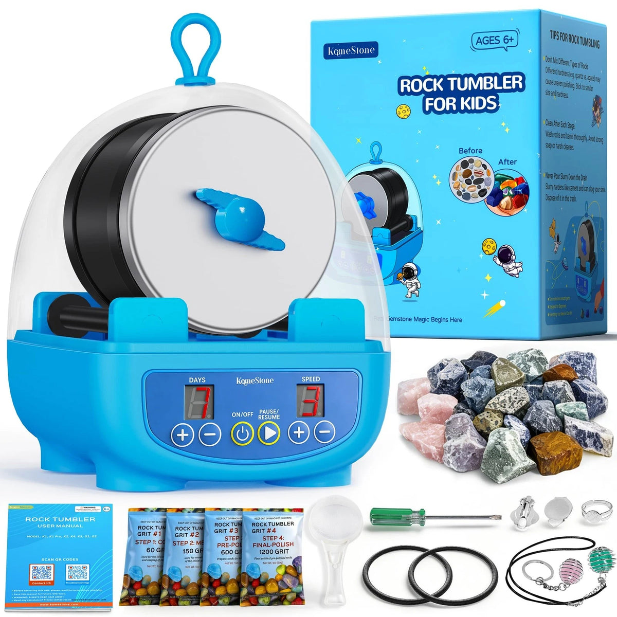 KomeStone K5 Rock Tumbler for Kids & Starters (Dual Noise-Reducing)