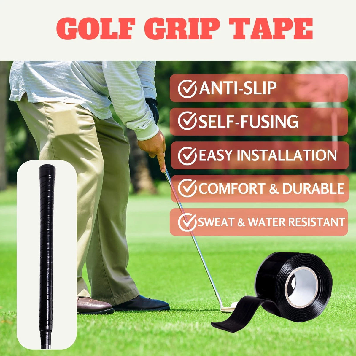 Golf Grip Wrapping Tape for Golf Clubs - Black