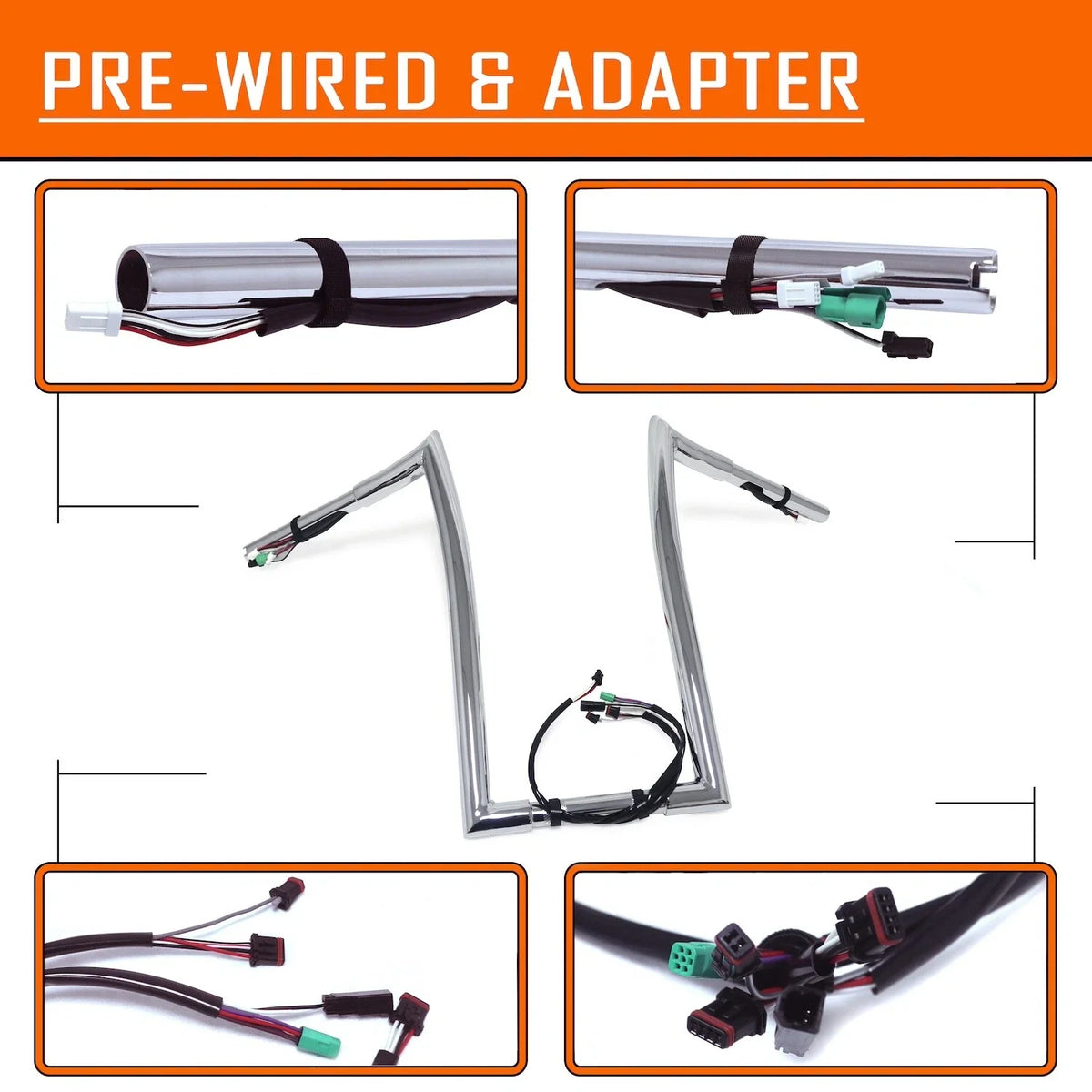 16" Prewired Drilled 25mm Ape Hanger Handlebar for Harley Road King (2014–2015)