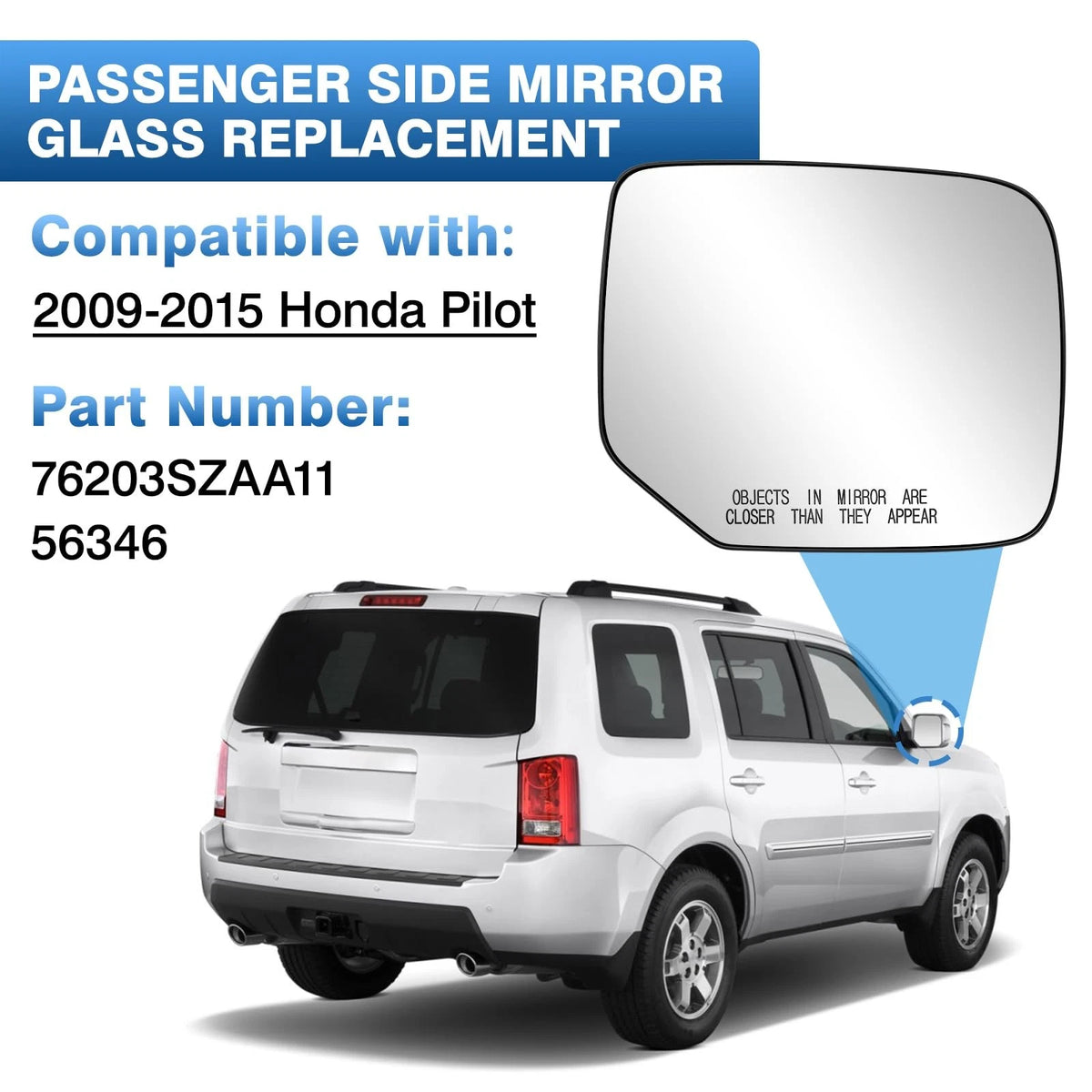 Passenger Side Mirror Glass for TOP-MAX (2010–2020) Black, White