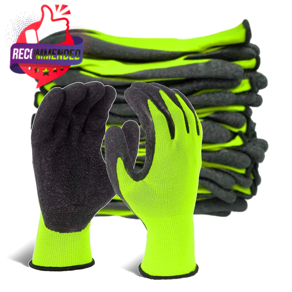 Large Green Safety Work Gloves for Industrial Use (Latex Rubber)