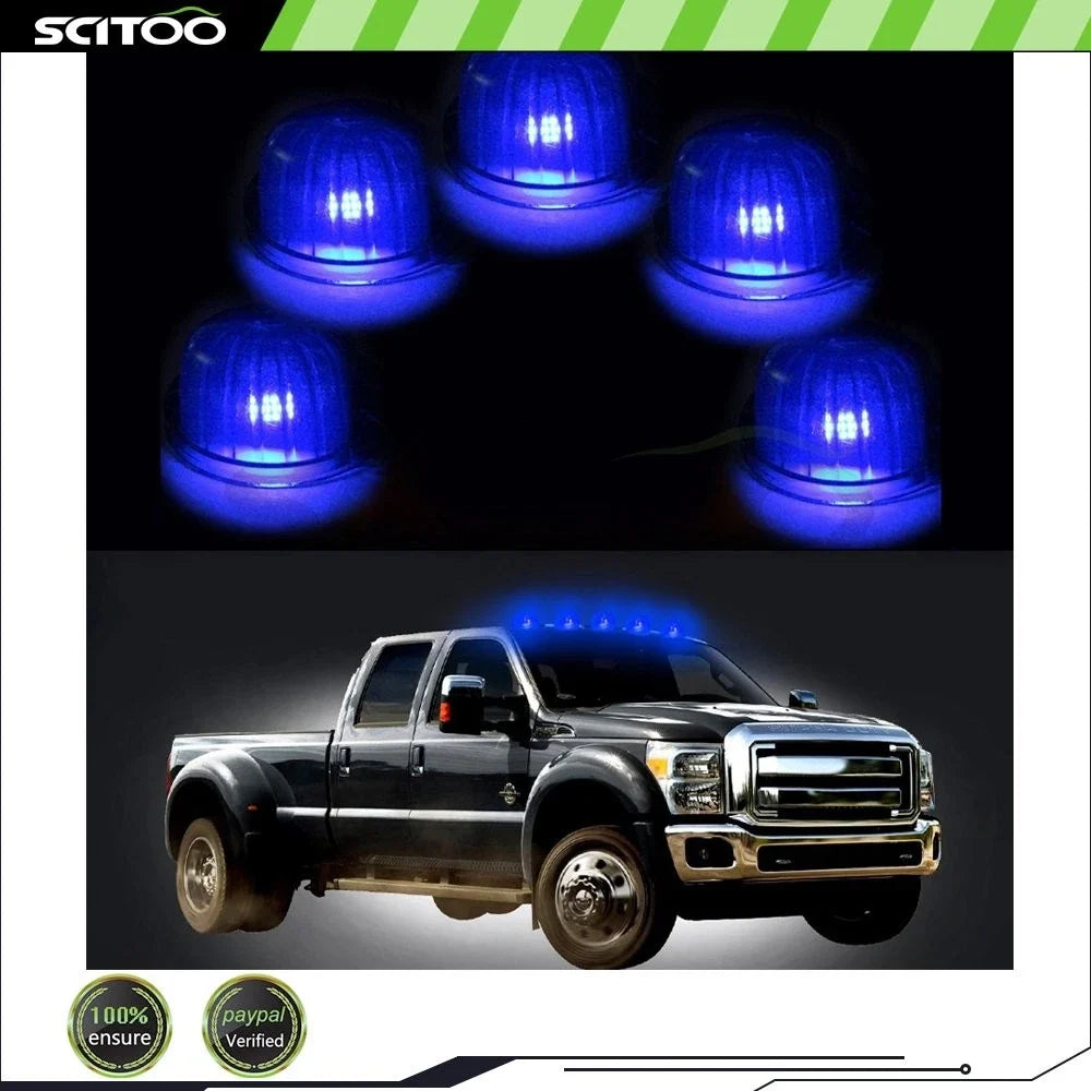 5PCS Smoke Roof Cab Marker Running Light + T10 SMD Blue Lamp for Chevrolet