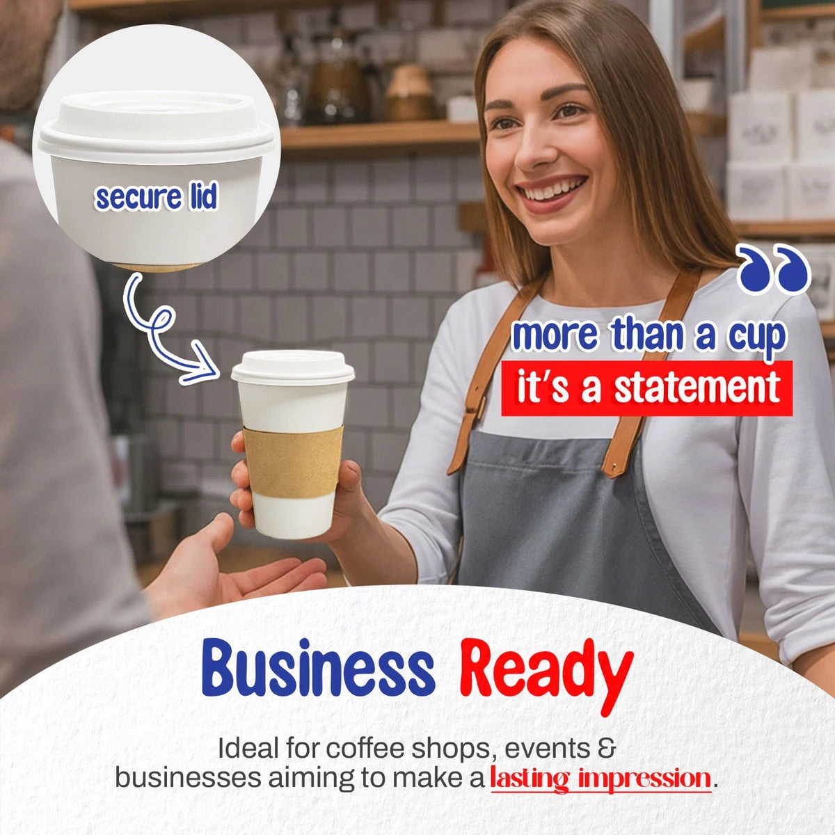 Set of 300 Paper Coffee Cups with Lids and Sleeves for Various Uses