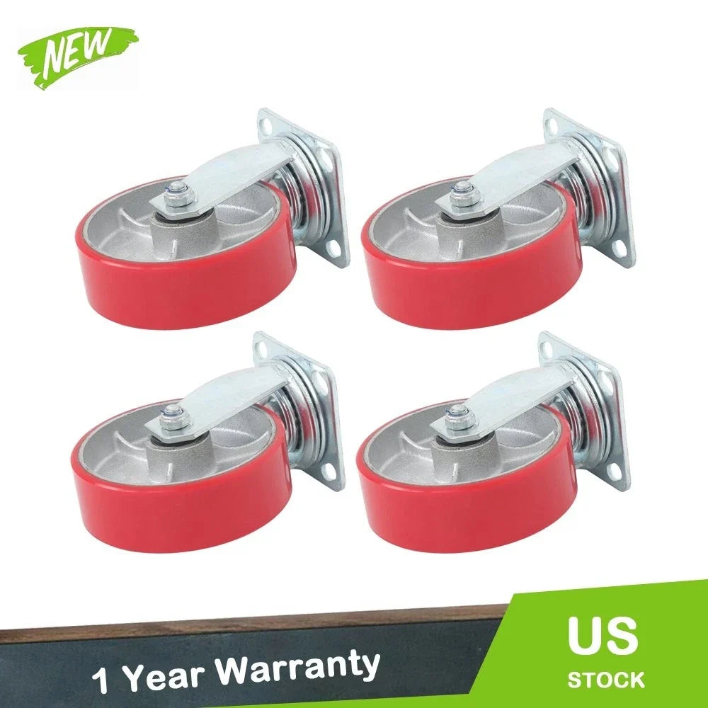 Set of 4 Swivel Caster Wheels 6" × 2" Polyurethane 4800Lbs Capacity