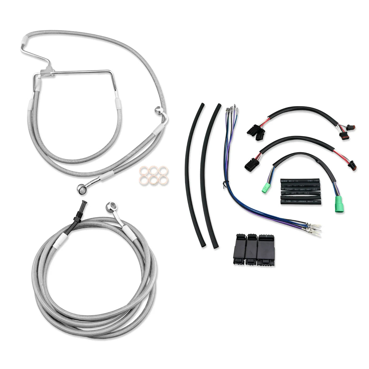 16" Chrome Extended Brake Line for Harley Road King, Street Glide, Road Glide