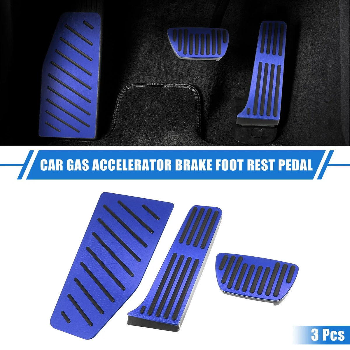 3pcs Gas Accelerator Brake Foot Rest Pedal for Toyota RAV4 (2019–2021) Blue