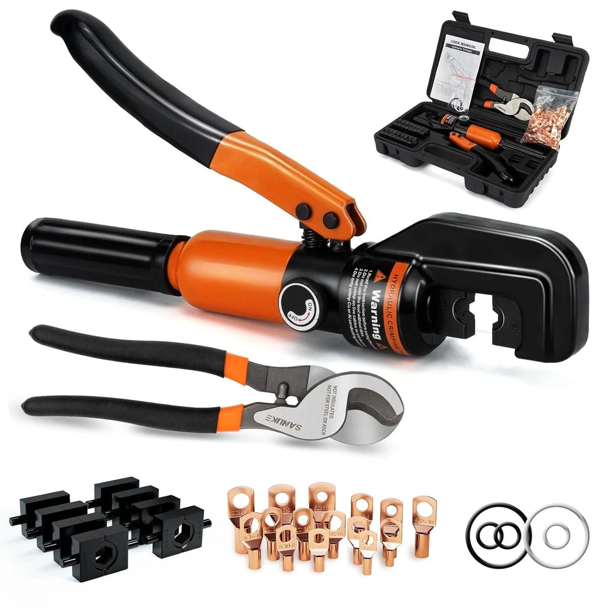 Hydraulic Crimping Tool Kit for Cable Cutter and Terminal (12 AWG to 2/0 AWG)