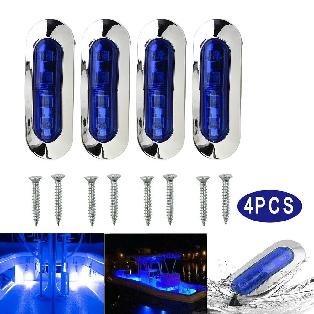 4X LED Blue Courtesy Lights for Truck Marine Boat