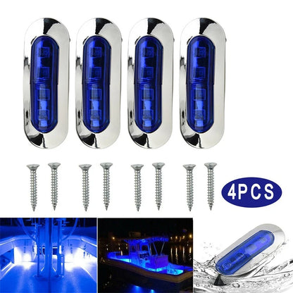 4X LED Blue Courtesy Lights for Truck Marine Boat
