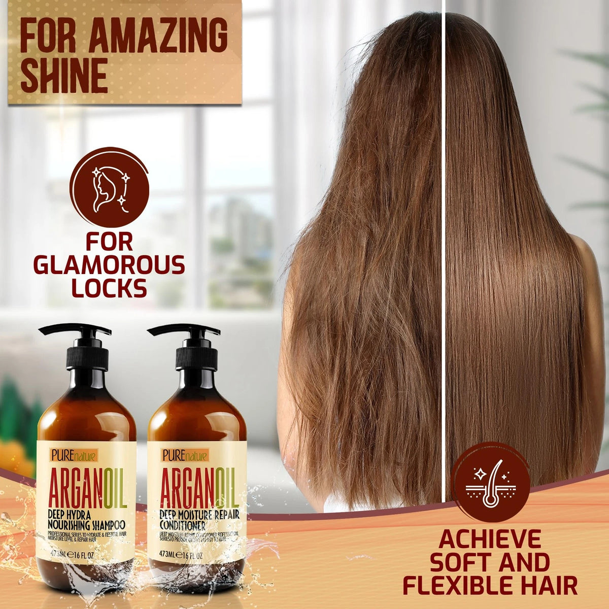 Set of 2 Argan Oil Shampoo and Conditioner 16 Fl Oz
