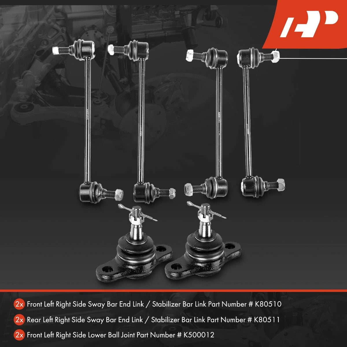Set of 6 Front & Rear Sway Bars with Ball Joints for Hyundai Tucson Kia Sportage