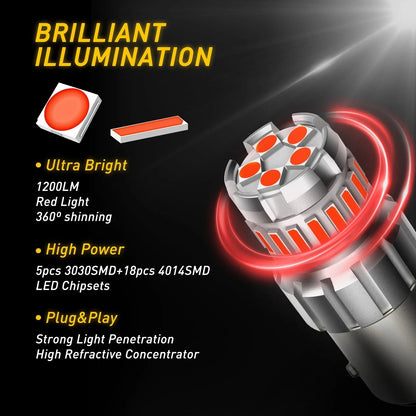 2X Red BAY15D 1157 LED Brake Light Bulbs for