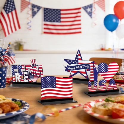 9Pcs Patriotic Wooden Stars for 4th of July Table Decorations