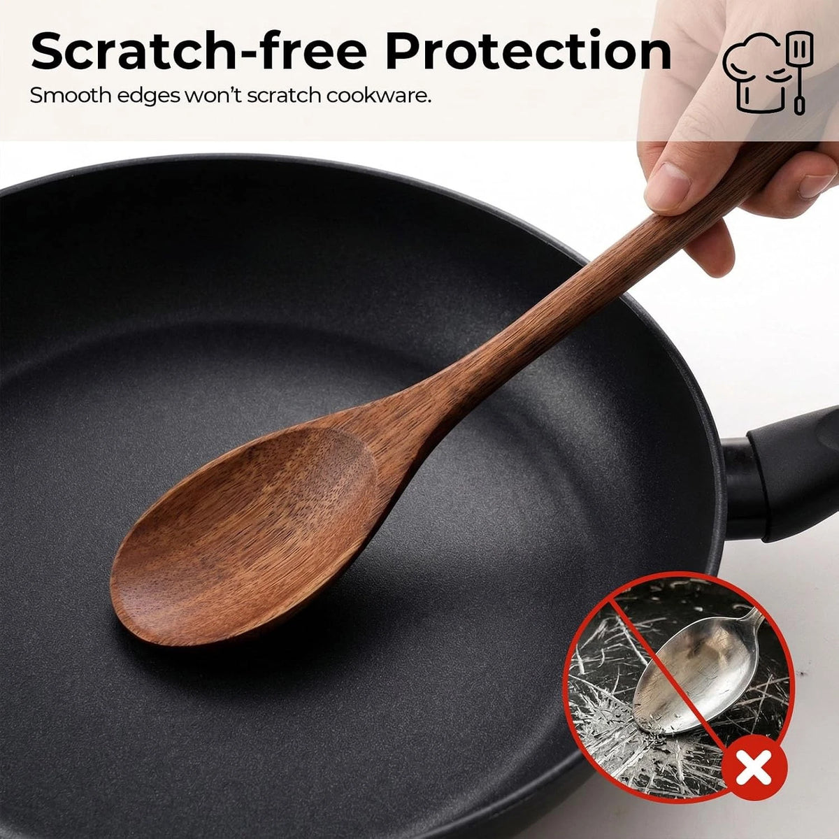 2X Wooden Cooking Spoons for Kitchen Utensil (12 Inch)