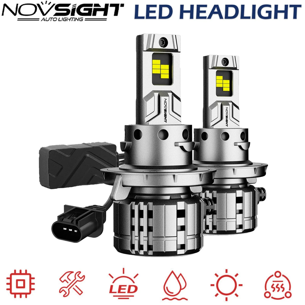 2X H13 9008 LED Headlight Bulbs for NOVSIGHT (6500K, 880000LM)