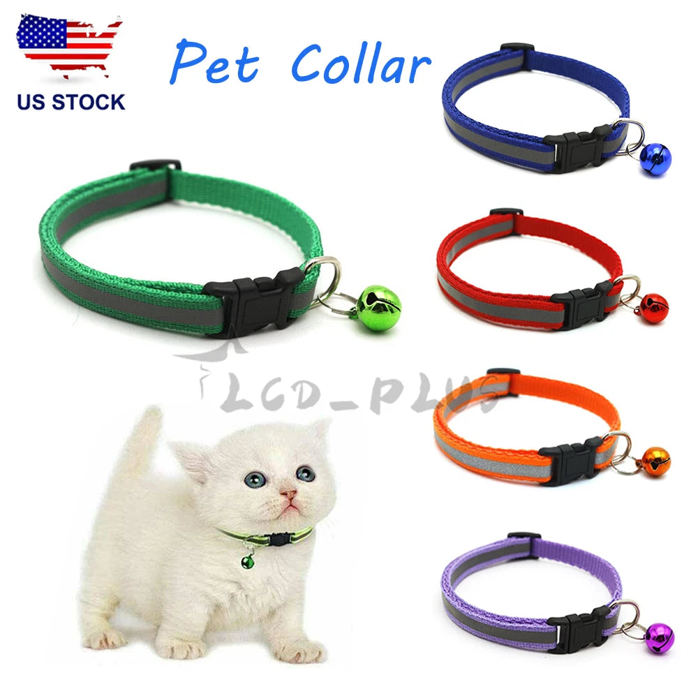 Reflective Nylon Cat Collar with Bell for Kitten Small Dog Puppy Adjustable