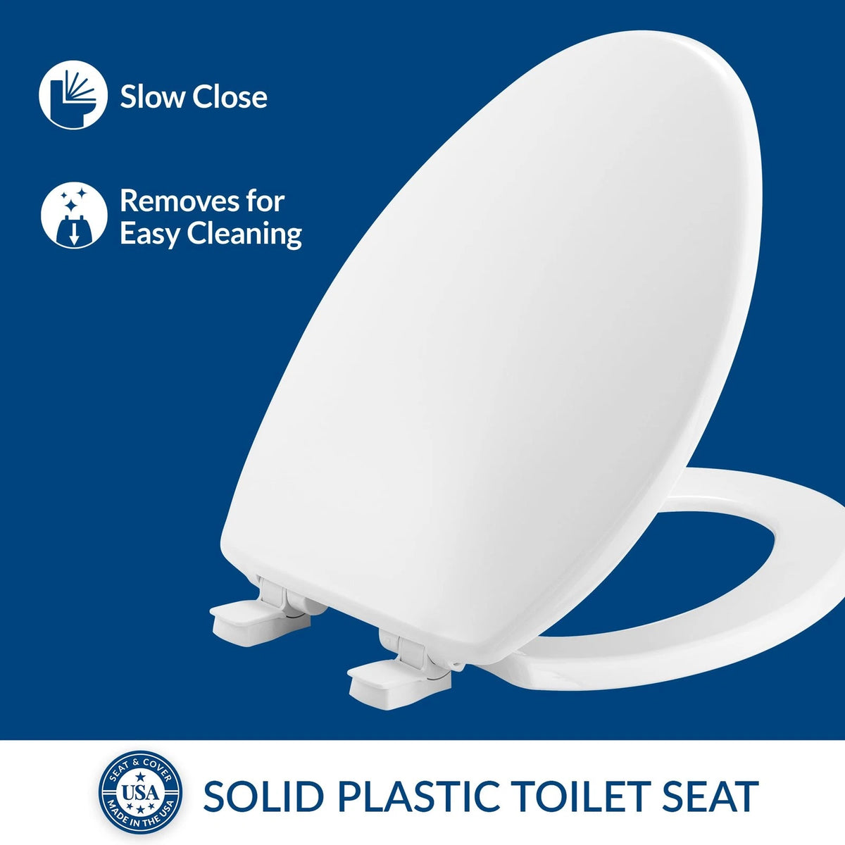 Elongated Toilet Seat for Bemis (Slow Close, Easy Clean Hinges, White)