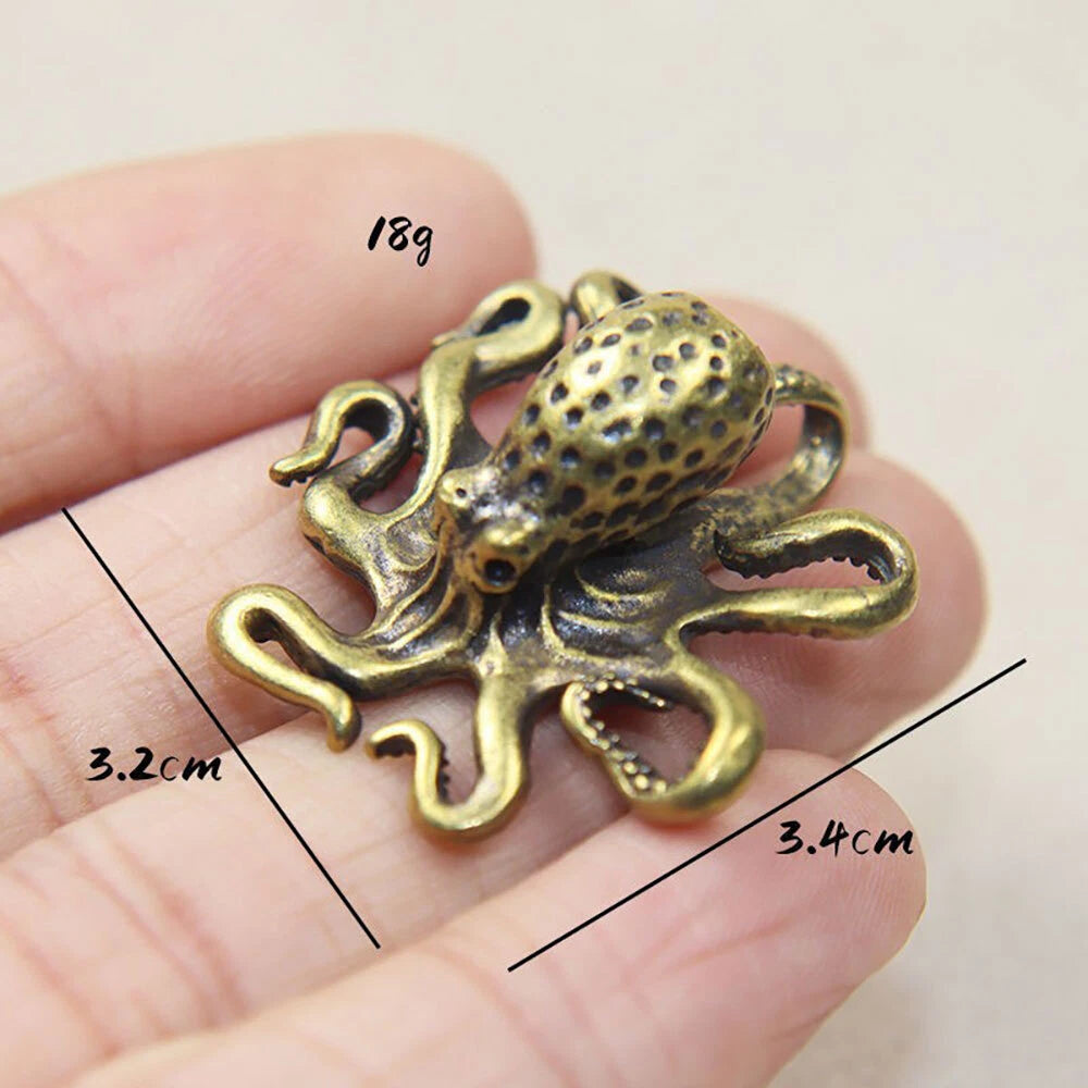 Small Brass Octopus Figurine for Home Office Decor